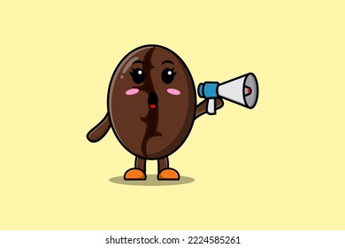 Cute Cartoon Coffee beans character speak with megaphone in 3d cartoon style concept