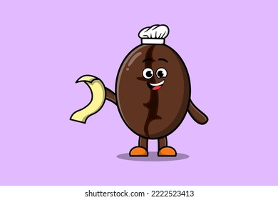 Cute cartoon Coffee beans chef character with menu in hand cute style design illustration