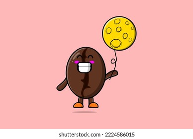 Cute cartoon Coffee beans floating with moon balloon cartoon vector illustration