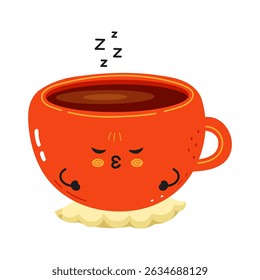 Cute cartoon Coffee Cup character sleeping, resting on a napkin, ideal for breakfast, coffee shop, and cafe related designs