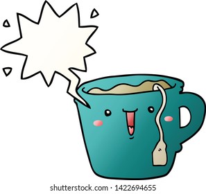 süße Kaffeetasse mit Sprachblase im sanften Farbverlauf-Stil