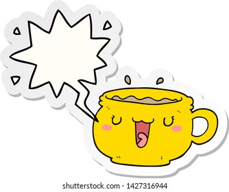 cute cartoon coffee cup with speech bubble sticker