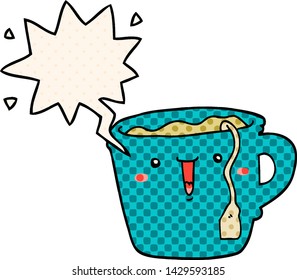süße Cartoon-Kaffeetasse mit Sprachblase im Comicstil