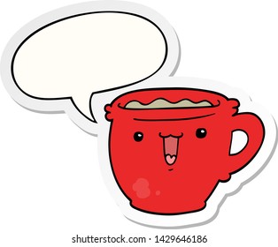 cute cartoon coffee cup with speech bubble sticker