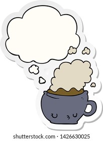 cute cartoon coffee cup with thought bubble as a printed sticker