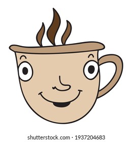 Cute cartoon coffee cup. Vector illustration