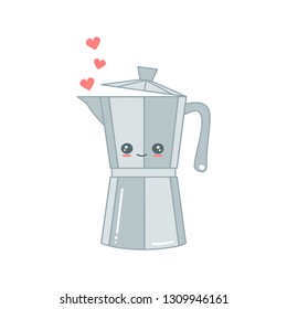 cute cartoon coffee moka pot vector illustration isolated on white background