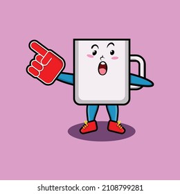 Cute Cartoon Coffee tea cup with foam finger glove in modern design for t-shirt, sticker, logo element