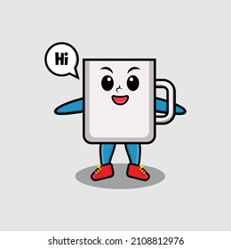 Cute cartoon coffee tea cup character with happy expression in modern style design for t-shirt, sticker, logo element, poster