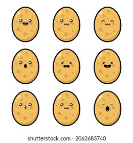 Cute cartoon collection of potatoes with various facial expressions on a white background