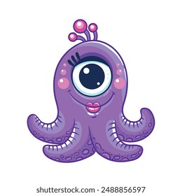 Cute cartoon colored alien. Monster alien, cute friendly cartoon funny character or mascot.