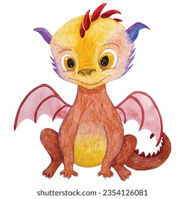 Cute cartoon colored dragon for your design in 2024 . Vector illustration