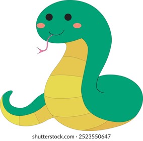 cute cartoon colored little green happy snake, stock vector, white background