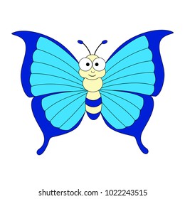Cute cartoon colorful  butterfly. Vector illustration isolated on white background. Children illustration.