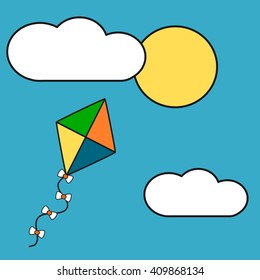 cute cartoon colorful kite in the sky vector illustration