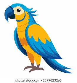 Cute cartoon colorful macaw parrot isolated on white background. Suitable for educational poster, logo, children's books and  encyclopedias. Children's picture. Vector illustration.