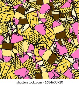 Cute cartoon colorful repeat seamless ice cream pattern vector background