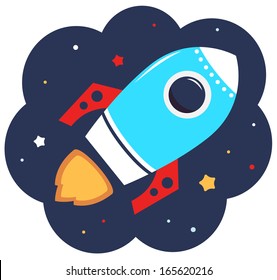 Cute cartoon colorful Rocket in space