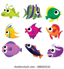 Cute cartoon colorful sea creatures like whale, octopus, crab and fishes.