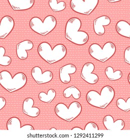 Cute cartoon colorful seamless pattern with hearts and stitches