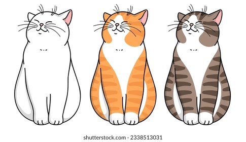 Cute cartoon colorful smiling cats. Vector cat set isolated on white background 