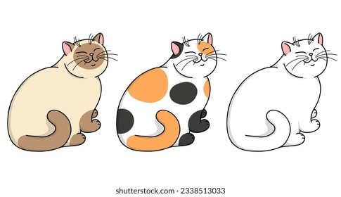 Cute cartoon colorful smiling cats. Vector cat set isolated on white background 