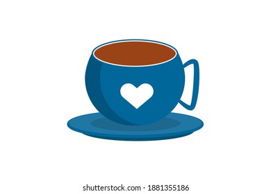 cute cartoon colorful  tea cup with tea and saucer isolated on white background vector illustration.