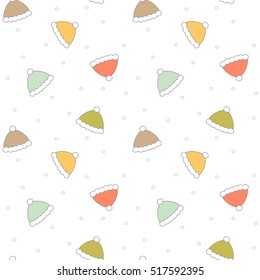 cute cartoon colorful winter hats seamless vector pattern background illustration