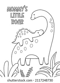 Cute cartoon coloring page with Dinosaur mom and baby. Mother's Day vector printable worksheets for preschool