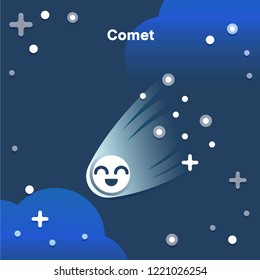 Cute cartoon Comet with funny face. Vector graphic
