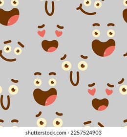 Cute cartoon comic faces vector seamless pattern.