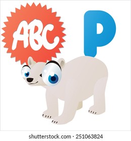 cute cartoon comic isolated vector animal abc: P is for Polar Bear