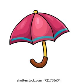 Cute cartoon comic style hand drawn doodle outlined illustration of pink umbrella. 