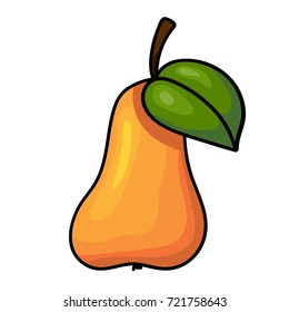 Cute cartoon comic style hand drawn doodle outlined illustration of mellow pear fruit isolated on white background