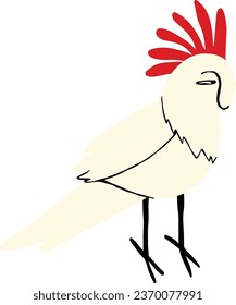 Cute cartoon comic White Cockatoo Parrot. Hand drawn illustration of bird in doodle style