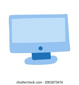 Cute cartoon computer for business, communication, education, games. Device for office, working at home, at cafe. Colorful vector clipart illustration isolated on background.
