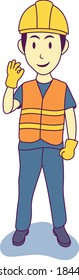 Cute cartoon construction worker gesture 