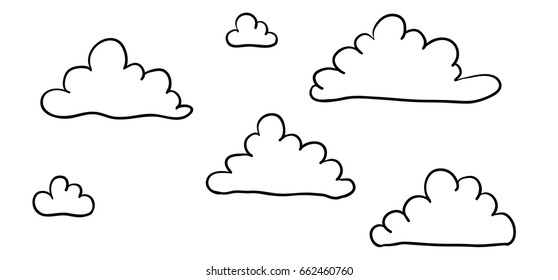 Cute cartoon contour clouds isolated on white background. Vector illustration. 