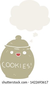 cute cartoon cookie jar with thought bubble in retro style