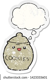 cute cartoon cookie jar with thought bubble as a distressed worn sticker