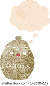 cute cartoon cookie jar with thought bubble in grunge distressed retro textured style