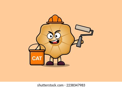 Cute cartoon Cookies as a builder character painting in flat modern style design illustration