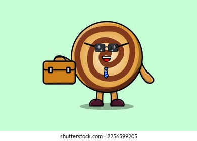 Cute cartoon Cookies businessman character holding suitcase illustration