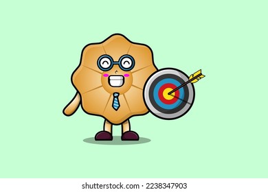 Cute cartoon Cookies businessman holding target and arrow with happy expression