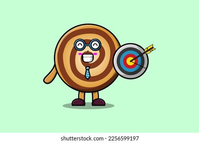 Cute cartoon Cookies businessman holding target and arrow with happy expression