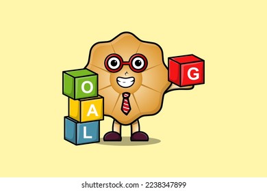 Cute cartoon Cookies businessman stacking goal box in flat modern style design