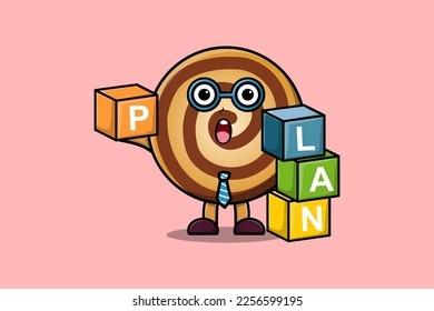 Cute cartoon Cookies businessman stacking plan box in flat modern style design