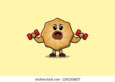 Cute cartoon Cookies character is fitness with barbell in modern style design