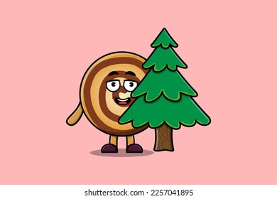 Cute cartoon Cookies character hiding tree in flat modern design in modern style design