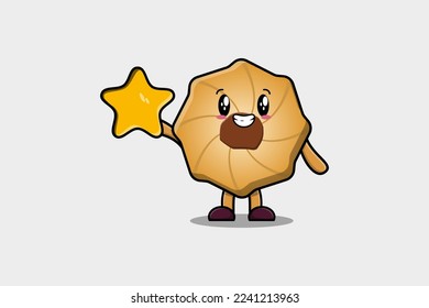 Cute cartoon Cookies character holding big golden star in cute modern style design illustration